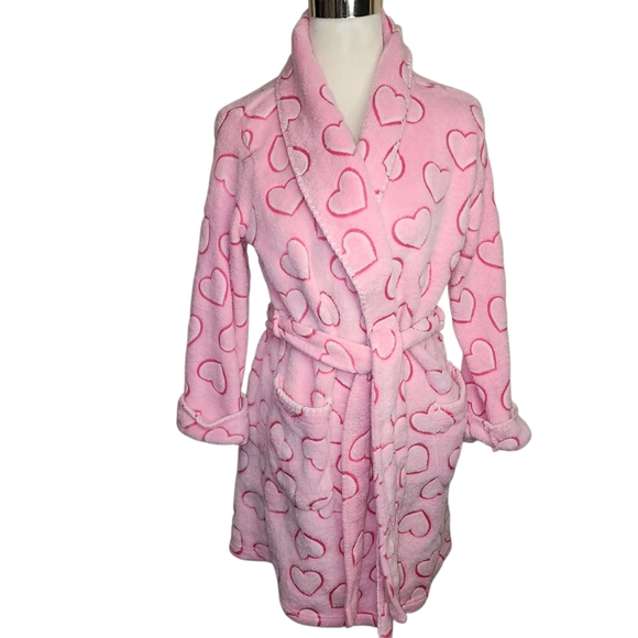 Secret Treasures Pink Hearts Belted Bathrobe Spa Size M 8-10 Pockets Sleepwear - Picture 9 of 12